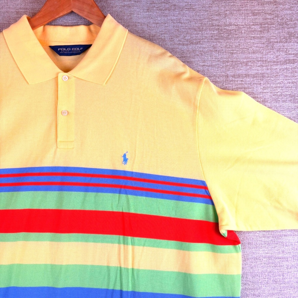 VTG 90s Polo Golf Ralph Lauren Mens XXL Yellow Colorblock Pima Cotton Polo Shirt